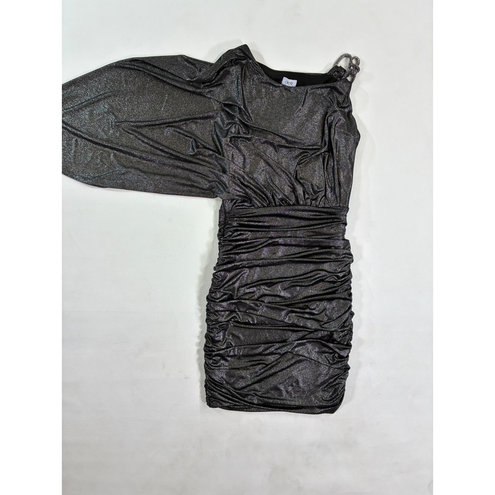 Cache One Shoulder Metallic Ruched Sheath Dress Black Size 4 Made in USA